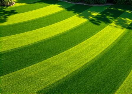 Freshly mown lawn with distinct striping pattern